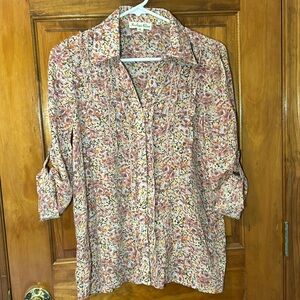 Indigo Rose Floral Ruffle Button Up Top